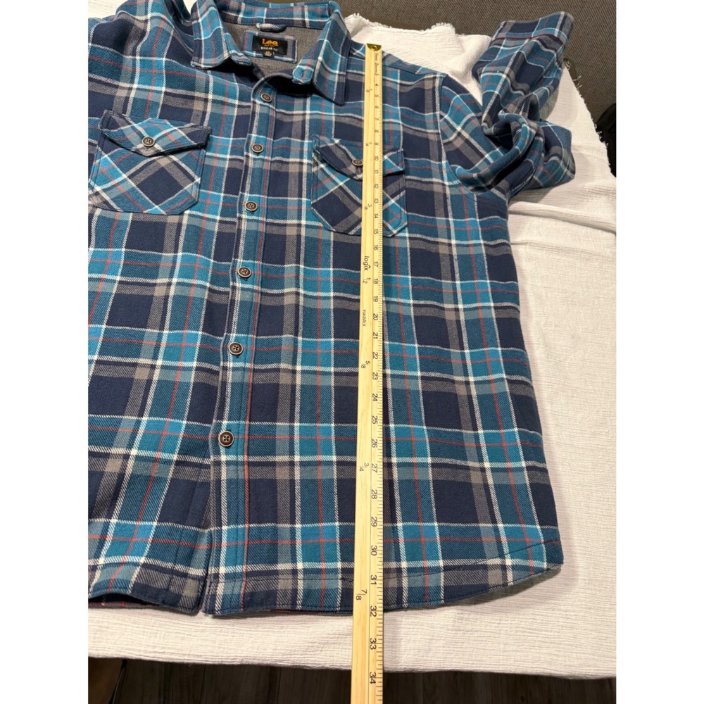 Lee Mens XXL Regular Fit Flannel Shirt Jacket Blue Plaid Jersey Lined 1617830 - Picture 8 of 13